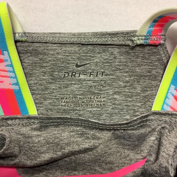 Nike‎ Dri-Fit Gray Baby Girl Bathing Suit Swimsuit Pink Swoosh Size 3 Months - Picture 5 of 9
